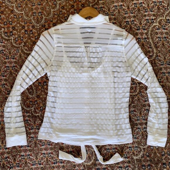 INC Shadow Stripe White Rhinestone Buttons Top w/ Spaghetti Shirt Underneath P/S - Picture 6 of 9